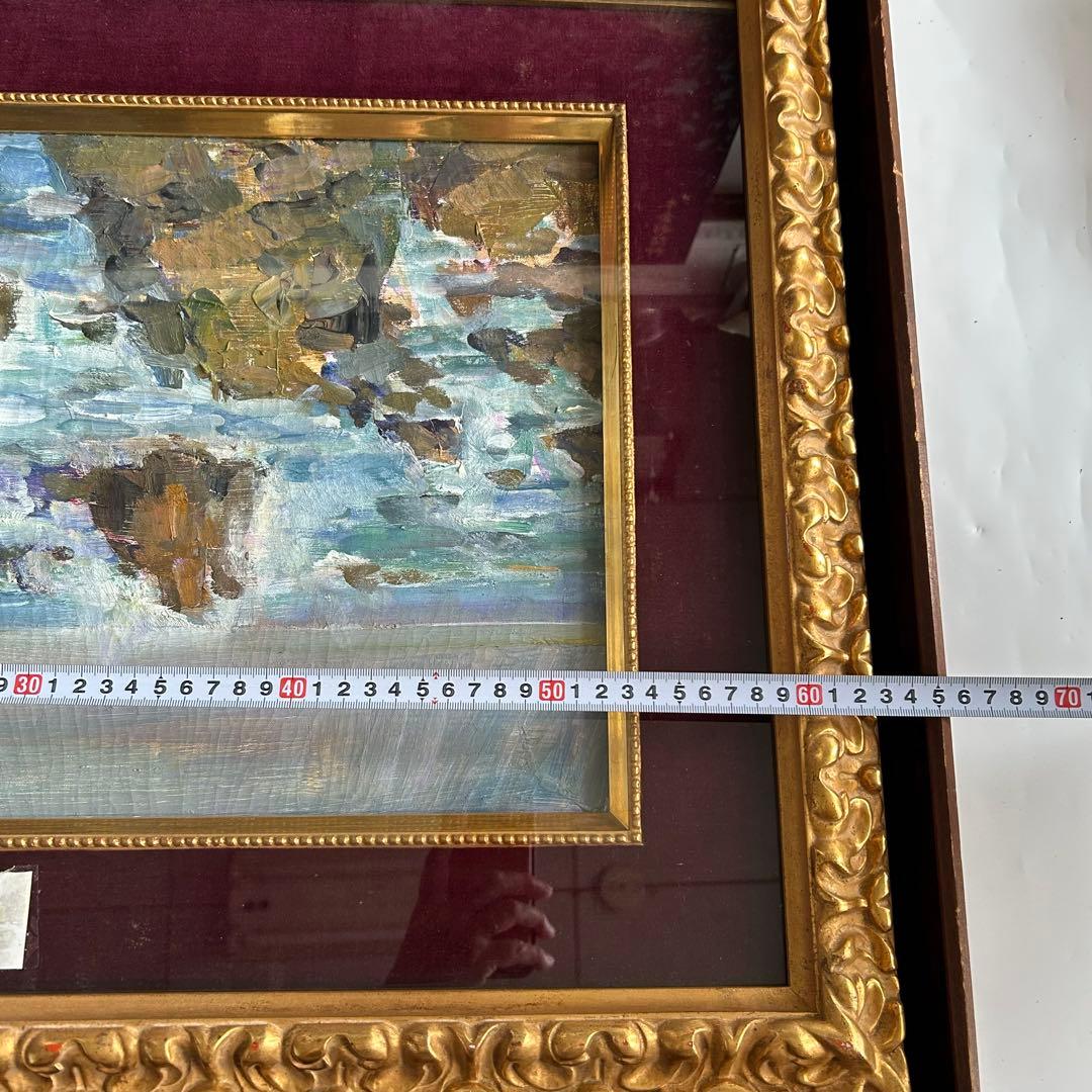 杉浦隆 海の風景 油彩画 金色フレーム 額装 インテリア