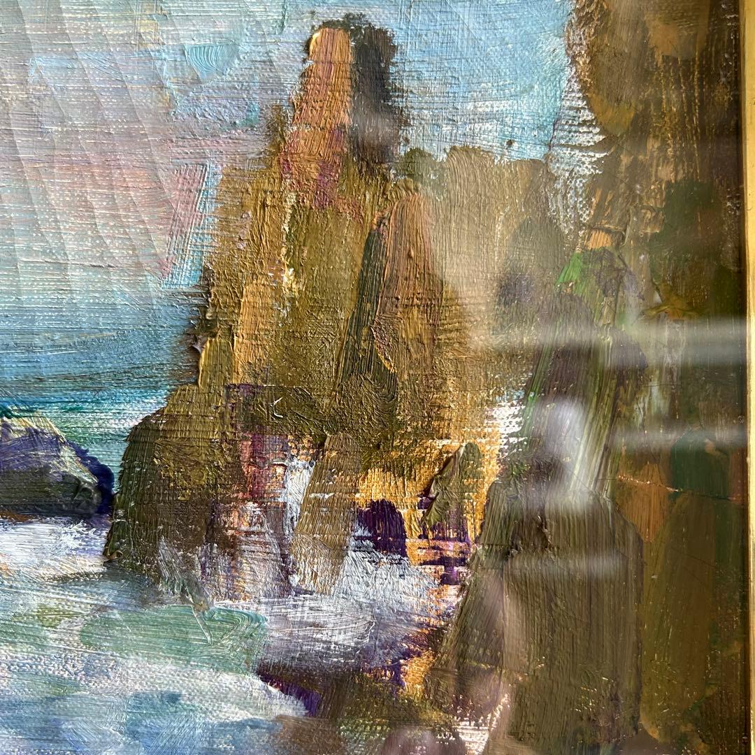 杉浦隆 海の風景 油彩画 金色フレーム 額装 インテリア