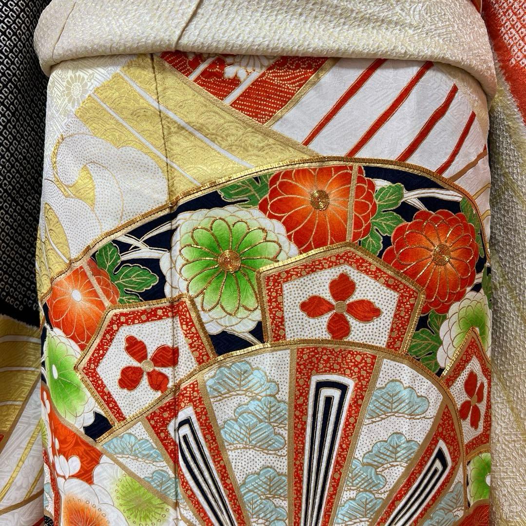 386 振袖フルセット 正絹 橙 黄色 黒 絞り 金彩 駒刺繍 レトロ 古典柄