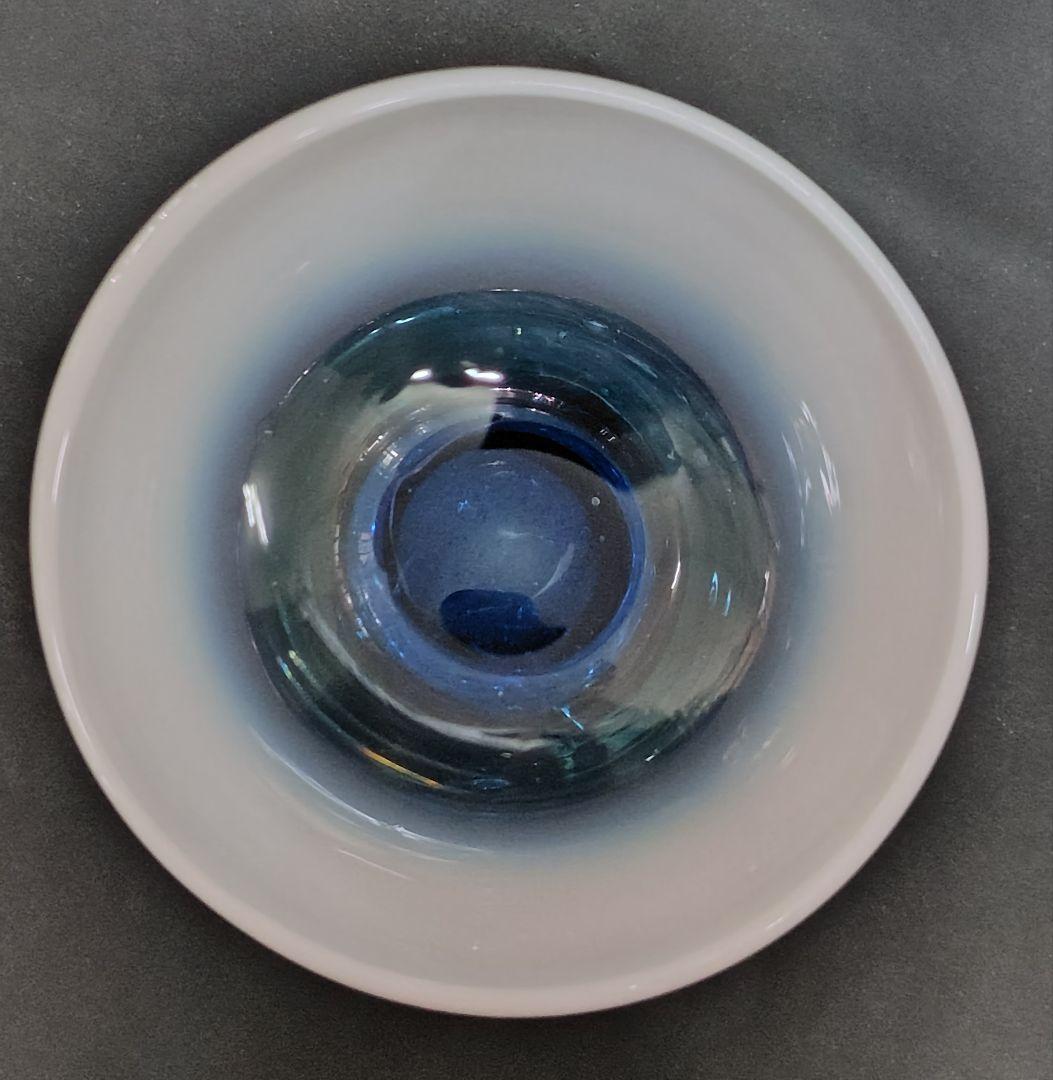 極太脚 完品 青脚 乳白暈し 氷コップ ブルー ステム ウランガラス 太足