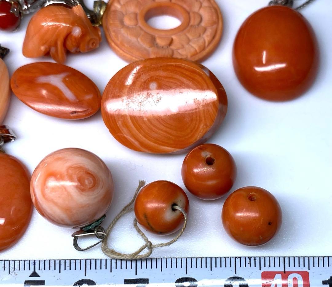 本赤珊瑚　丸玉、大玉アクセサリー、指輪　83g 東Y7-0217☆2Fトヒサ