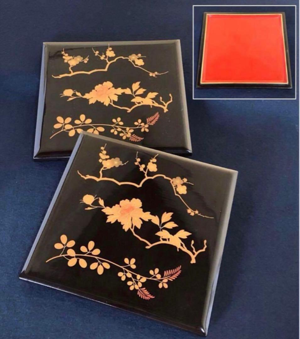 《レ》黒内朱 蒔絵付 五段重 替蓋付 木製漆器 木箱　251016い3