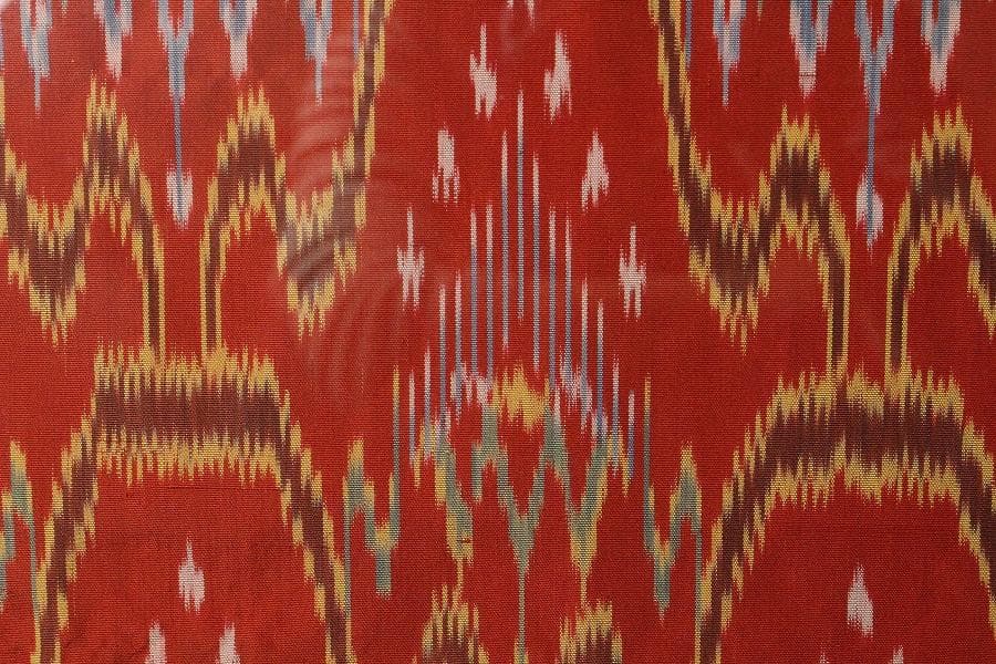 古裂 太子間道 赤地広東綿 額装 西陣 呉服屋蔵(K-LC930)