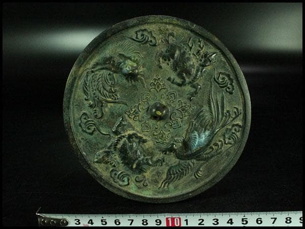 中国美術 古鏡 鳳獣紋 銅鏡(K-YC581)