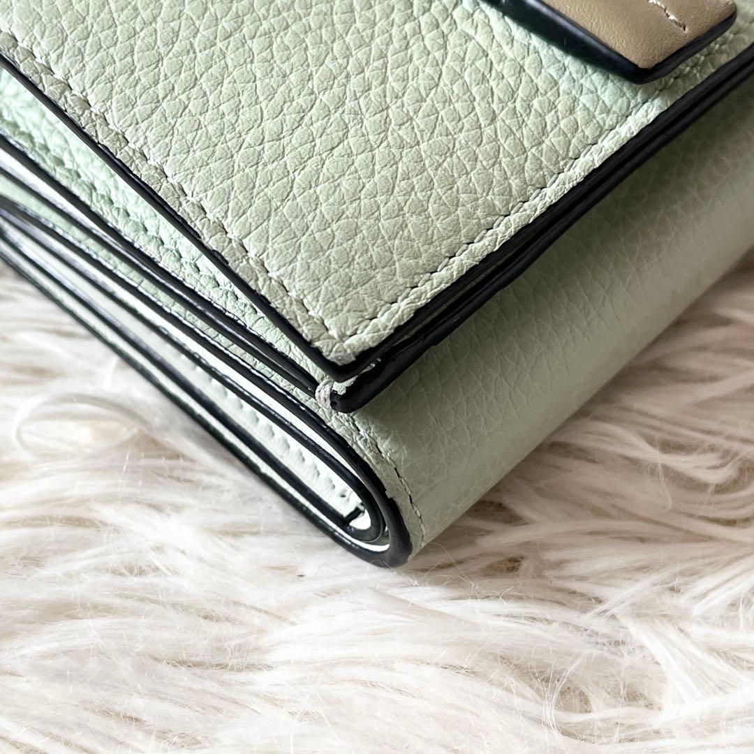 LOEWE 三つ折り財布　アナグラム　トライフォールド　グリーン　シェルグレー