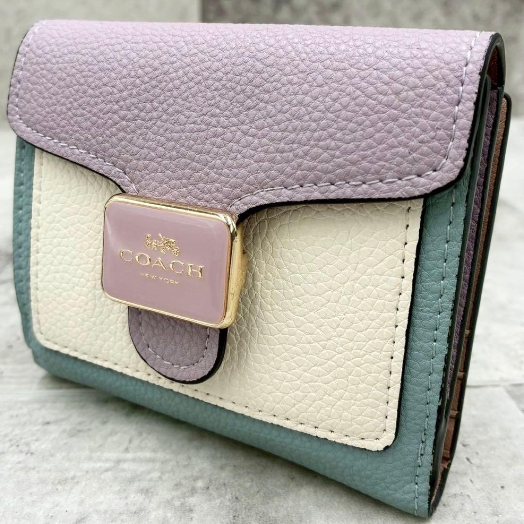 現行 未使用級 コーチ 折り財布 コンパクトウォレット バイカラー ミニ財布