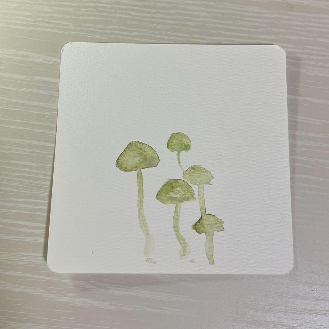 淡い緑色のキノコ 水彩画(原画)