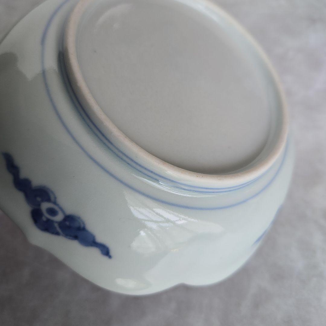 古伊万里　白磁陽刻　染付　隅入深皿　アンティーク　骨董　金継ぎ練習　金直し　船