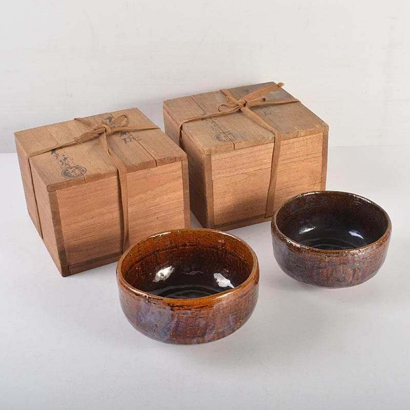 茶道具　大樋焼　大樋長阿弥造　飴釉茶碗　共箱　2点まとめて　V　6447