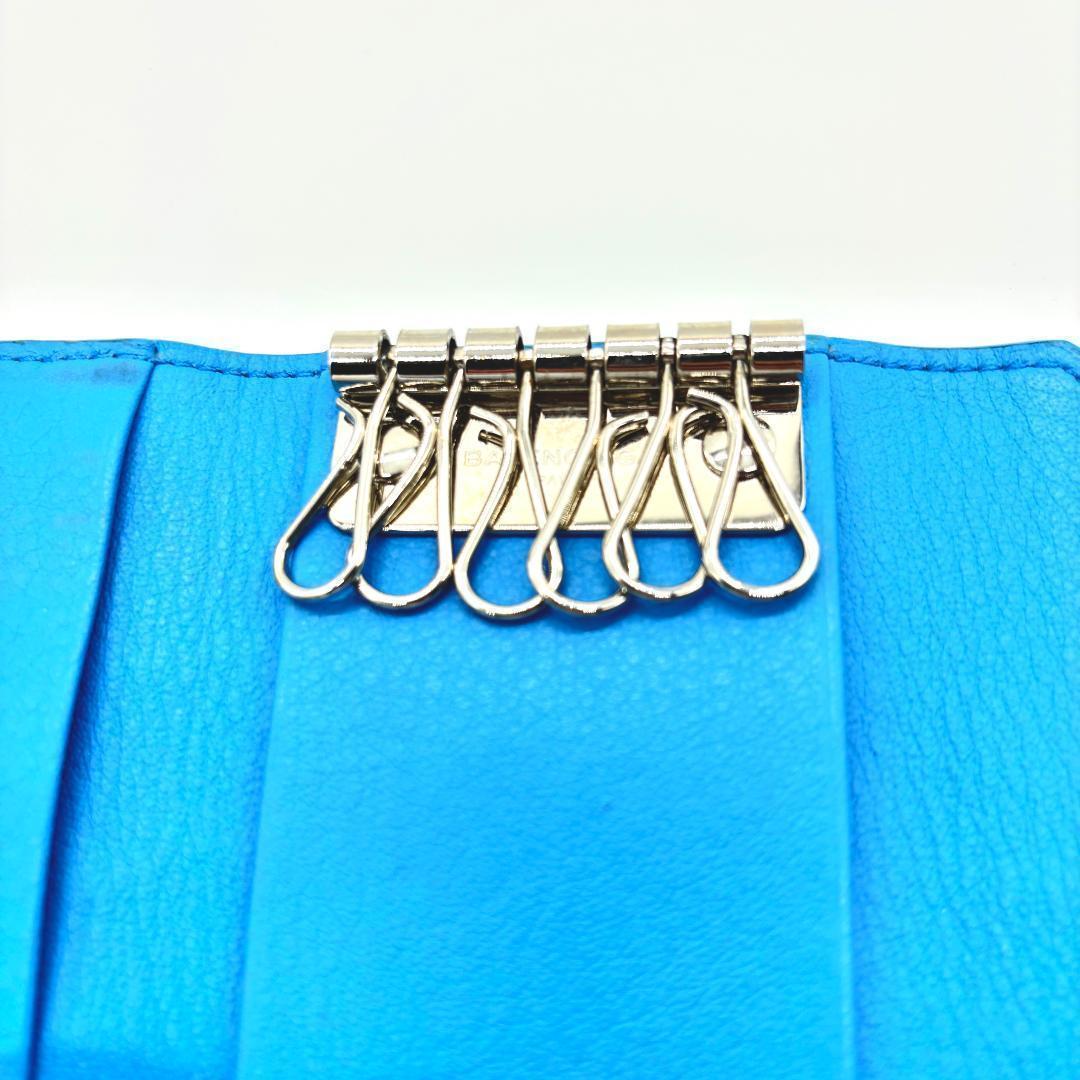 【希少✨】バレンシアガ 三つ折り 6連 キーケース ブルー ペーパー