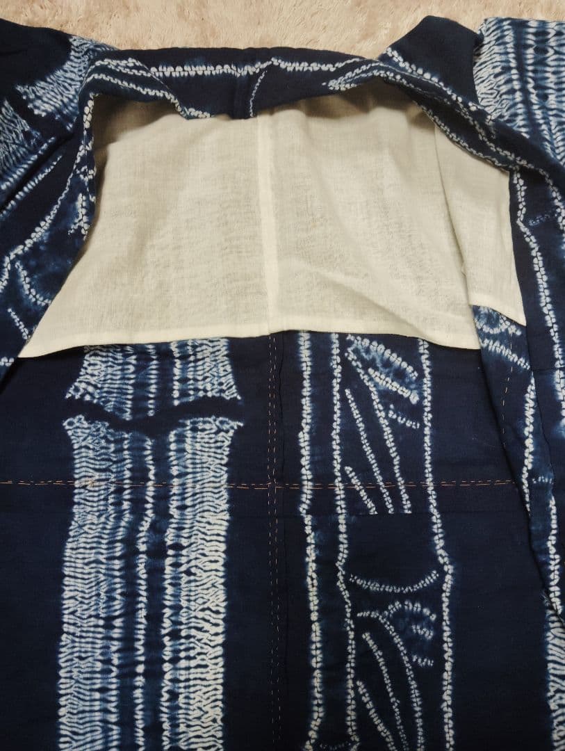 紺色と青のストライプ着物