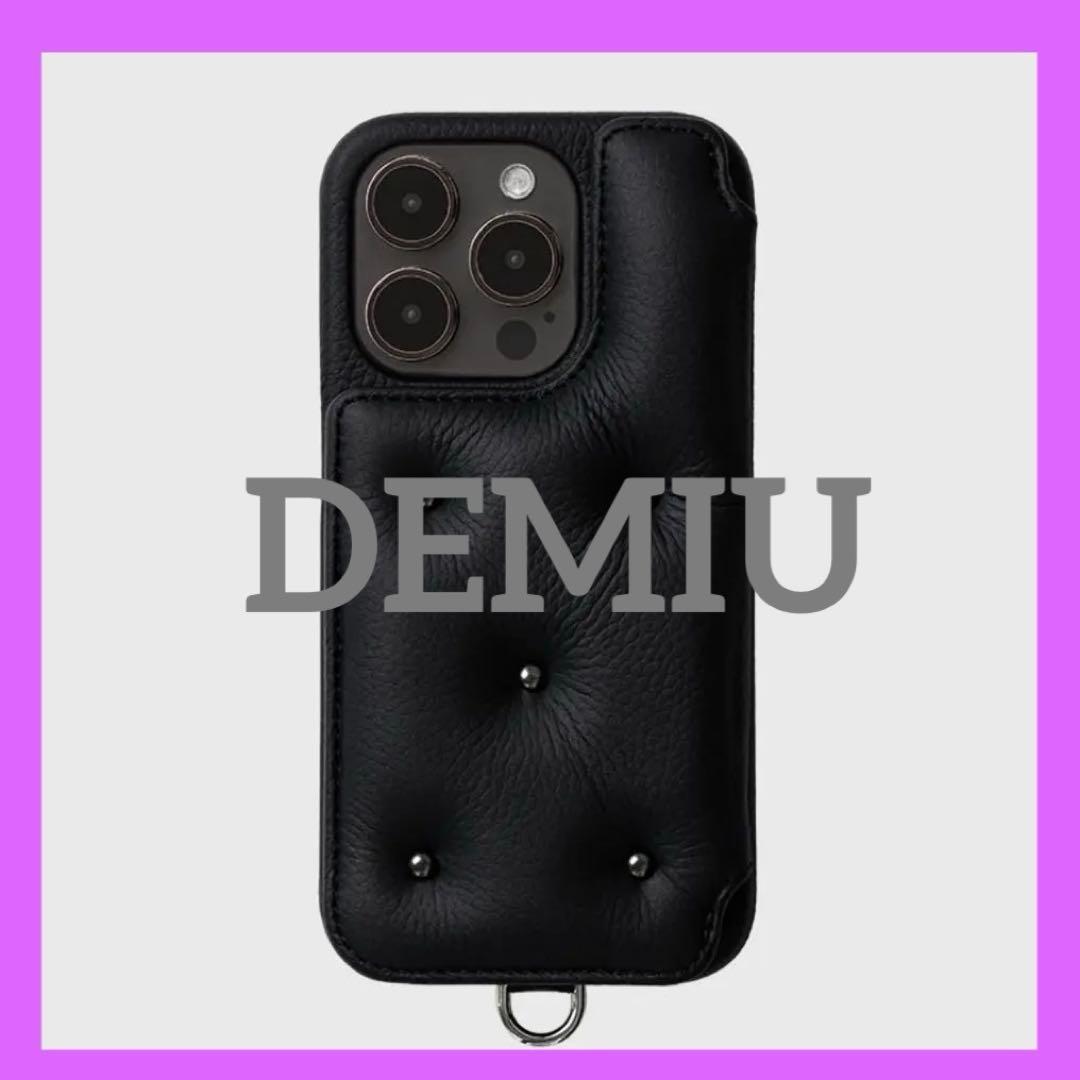 DEMIU ブラック レザー スタッズ iPhone15Proケース