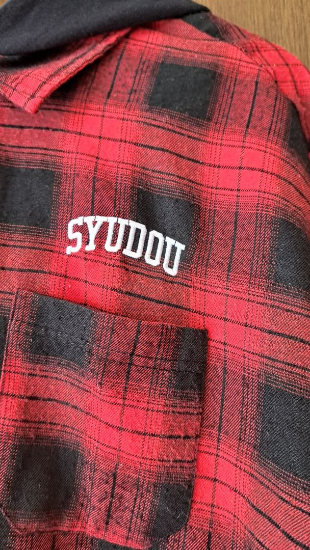 syudou フードフランネルチェックシャツ
