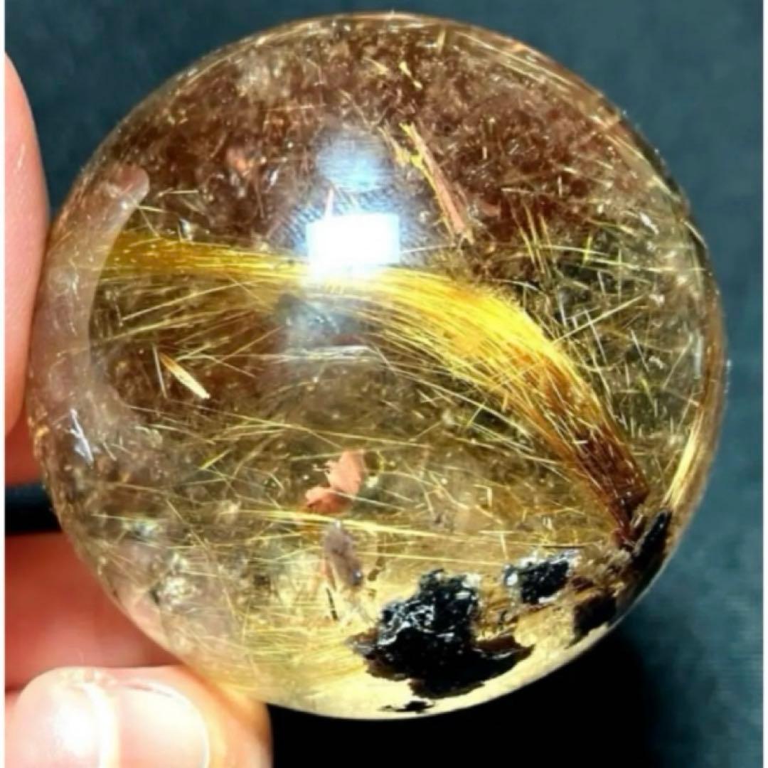 53mm ゴールドルチルクォーツ　丸玉　スフィア　金針水晶