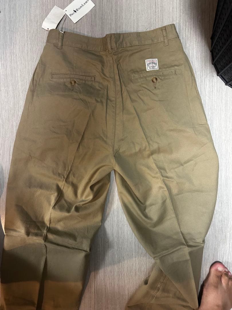 デッドストック　90s ポロ　ラルフローレン　ツータック　チノ　ベージュ