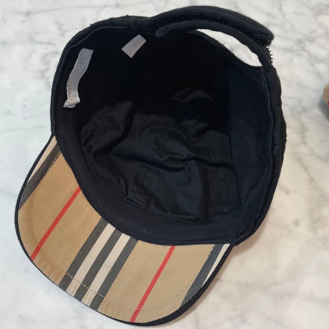 BURBERRY 子供用キャップ 黒 アイコンストライプ　Mサイズ　未使用級★