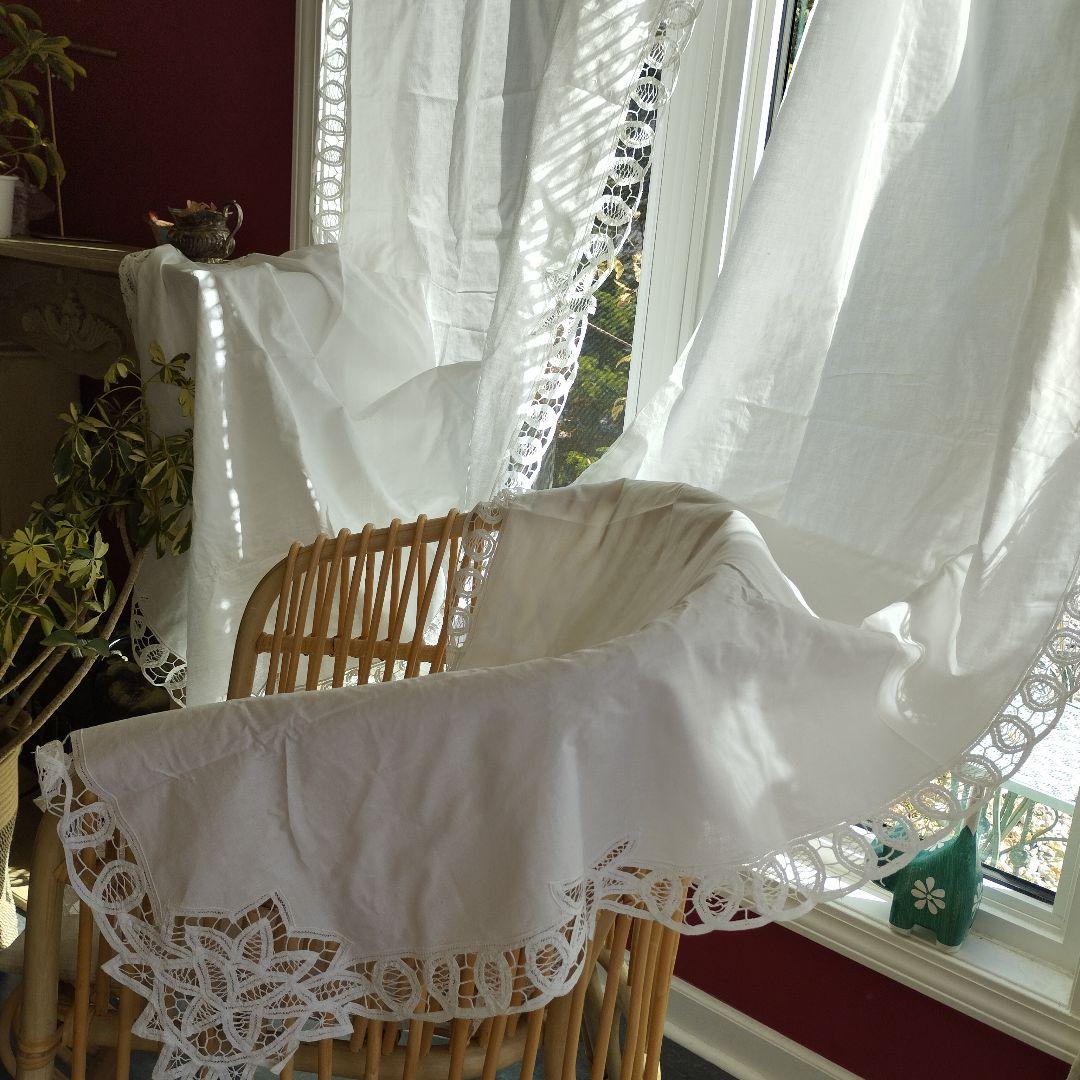 イギリスVintage　バテンレース　タブカーテン　コットン　２枚セット　バラ可