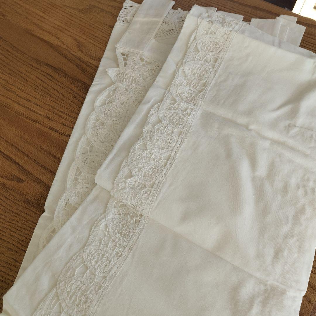 イギリスVintage　バテンレース　タブカーテン　コットン　２枚セット　バラ可