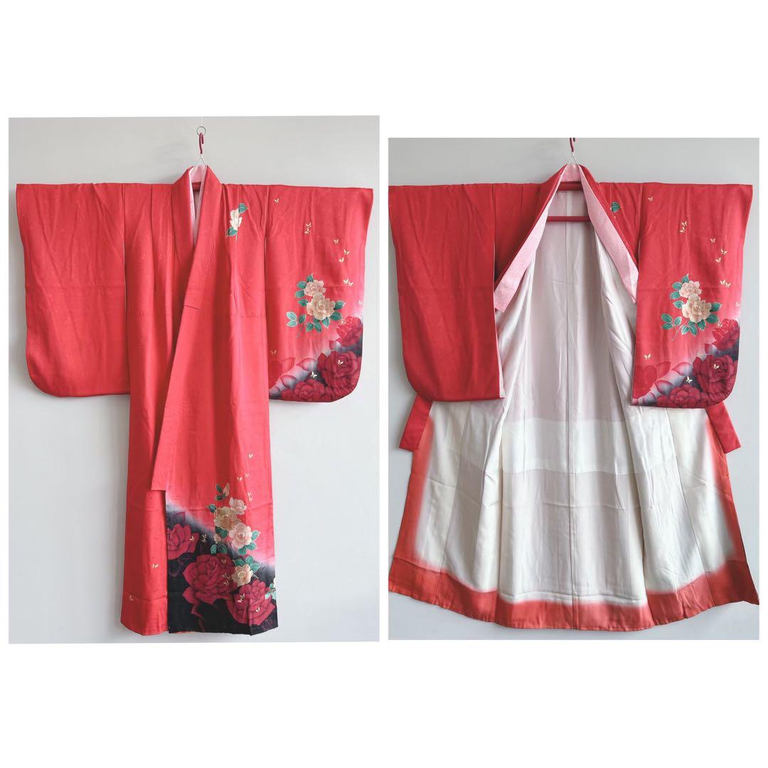 フルセット　七五三７歳女の子　着物　金プリント　蝶　51933