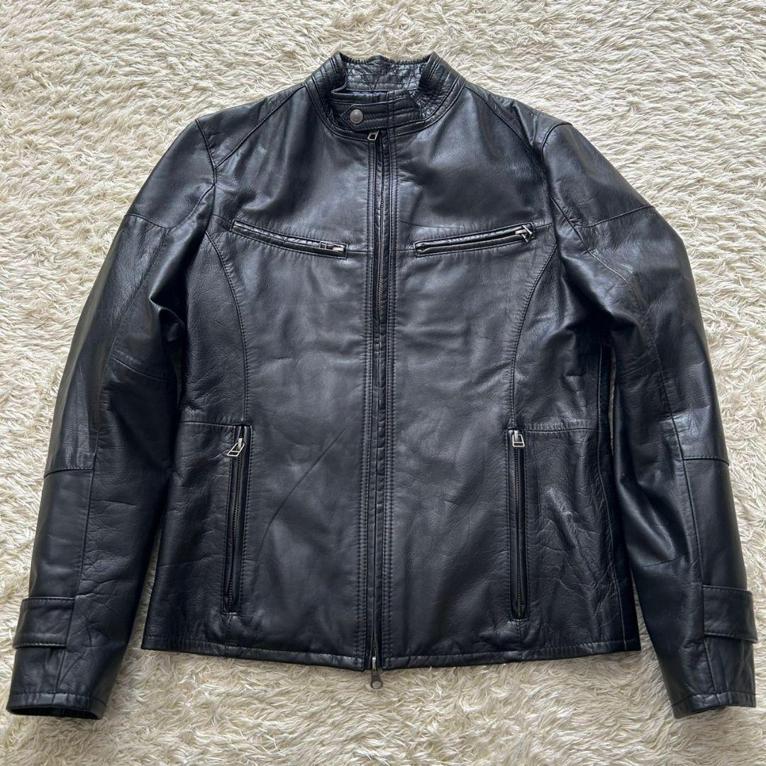 【美品】メンズビギ　ラトルトラップ　本革　シングルライダース　山羊革　黒　M