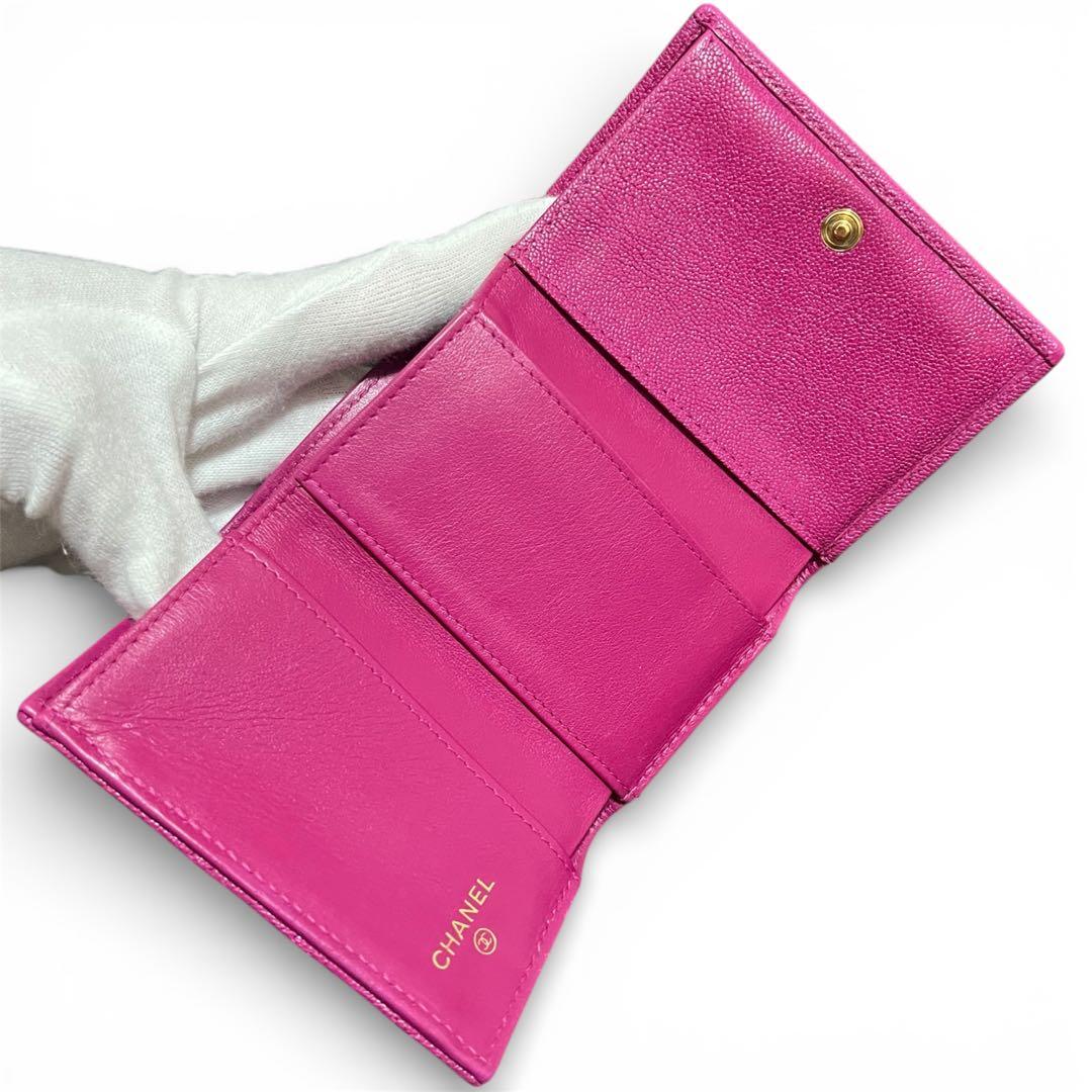 シャネル CHANEL ボーイシャネル キャビアスキン マトラッセ 三つ折り財布