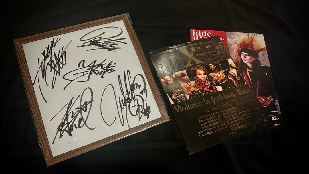 X 直筆サイン色紙(額装) ポスター、フライヤー付　X JAPAN