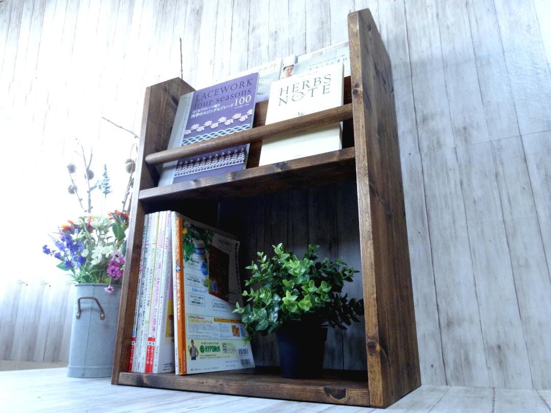 ハンドメイド　雑誌＆絵本ラック　ショート（ダークチーク色）