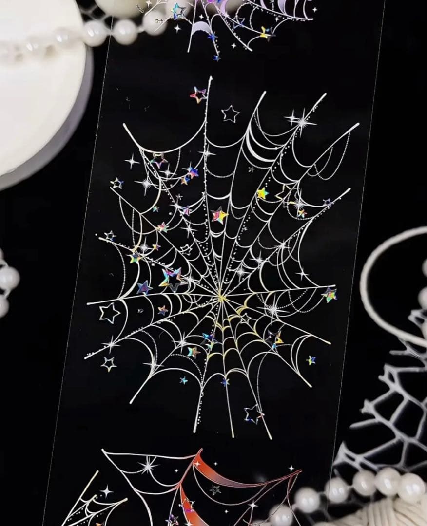 贝壳银 星梦网 6cm×10m 海外マスキングテープ　海外マステ　蜘蛛の巣