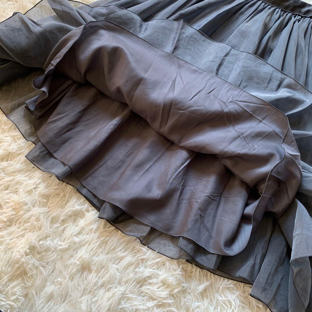 美品✨人気 フォクシー シアーサーキュラー スカート フレア シルク混 38