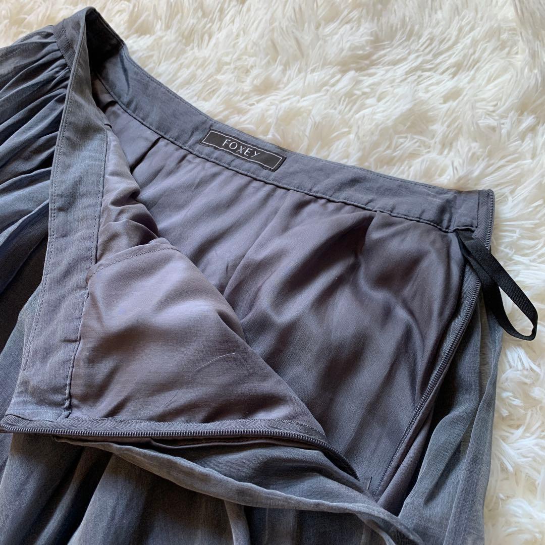 美品✨人気 フォクシー シアーサーキュラー スカート フレア シルク混 38