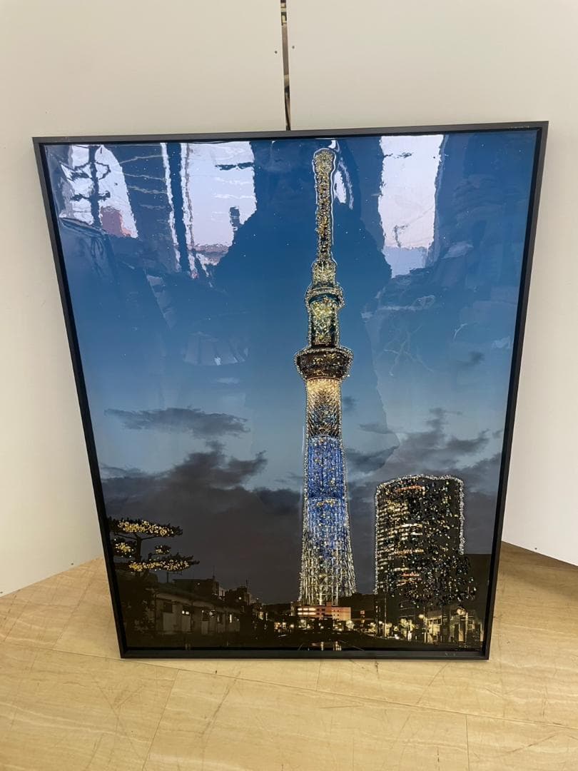 水晶絵　スカイツリー　東京　アートパネル　絵画　額縁　風景　ポスター　絵　写真