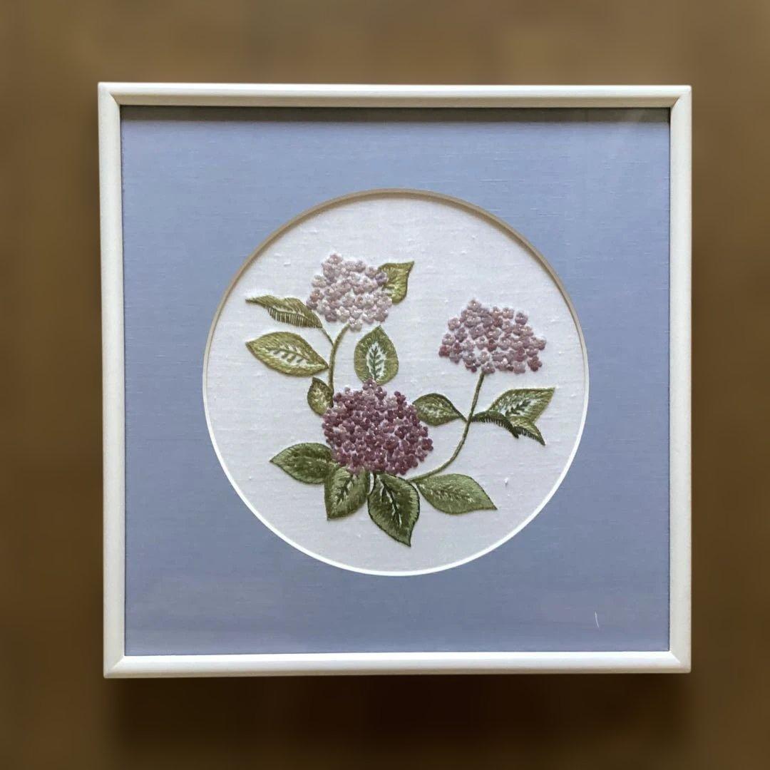 紫陽花　刺繍　額装