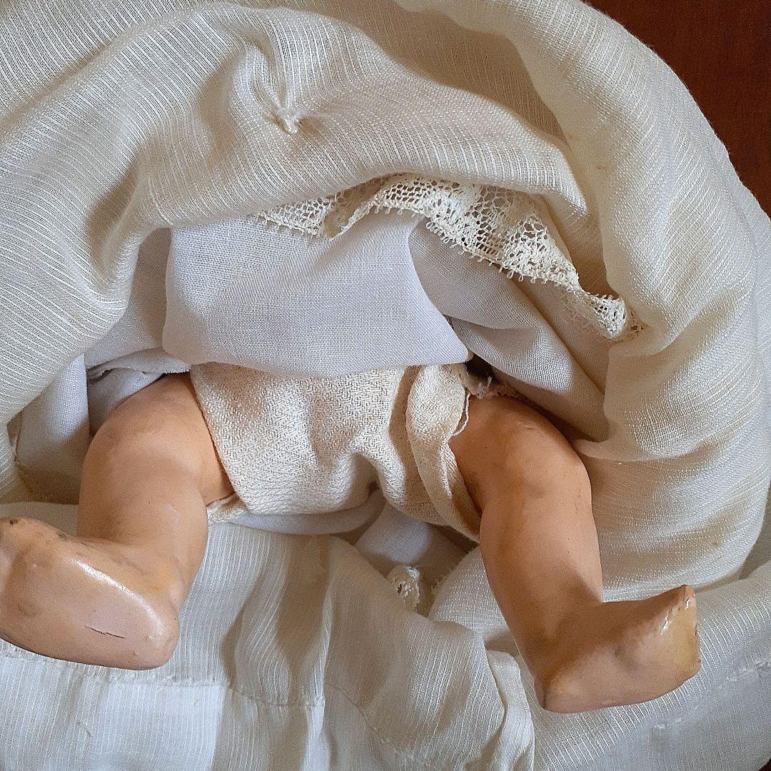 ⭐可愛いです！！目を閉じる！アンティークビスクドール　クッション付き　18