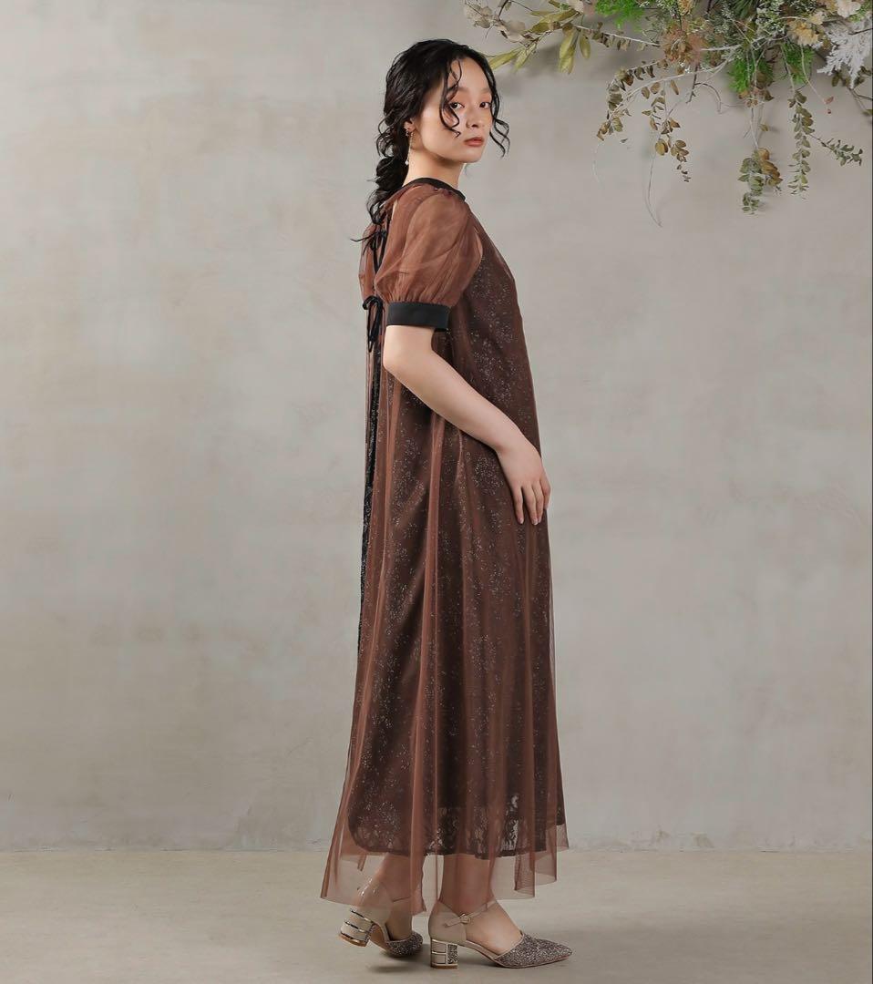 Kana チュールバックデザインリボンワンピ ラメレースキャミワンピ 2点セット