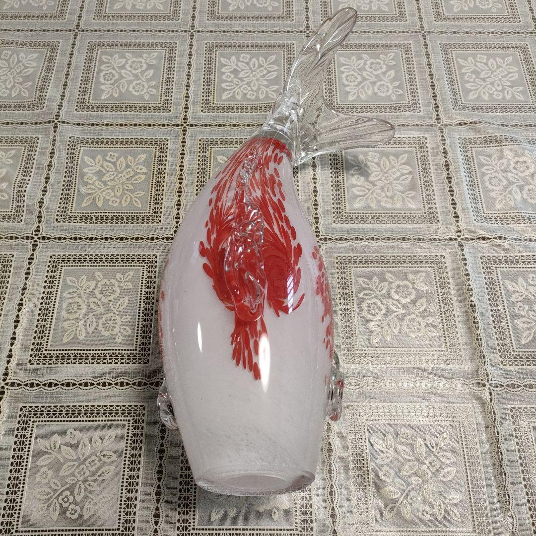 \"未使用\"　小樽北一硝子製『錦鯉』紅白