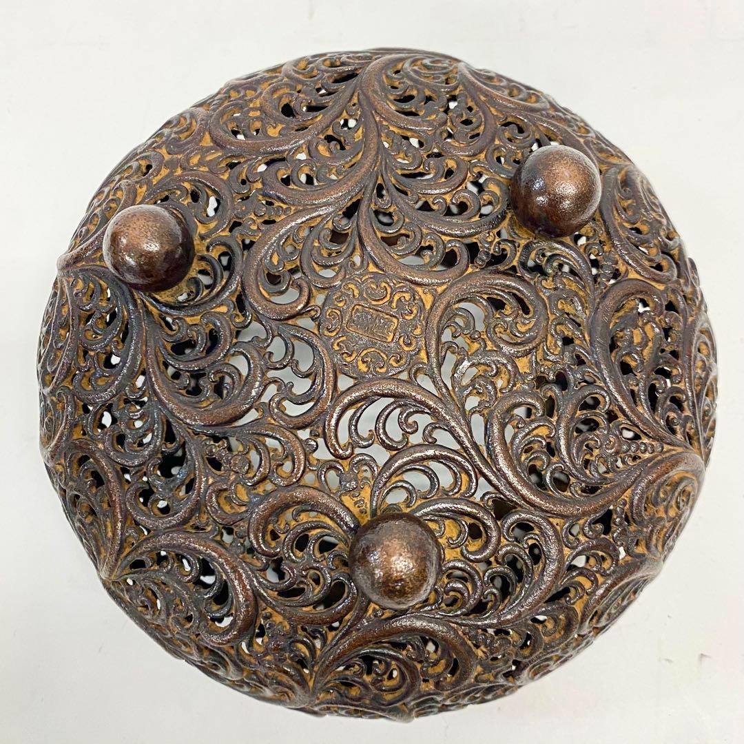 Y 中国 古銅 香炉 古玩 銘有 獅子 蓋付き 　琢磨