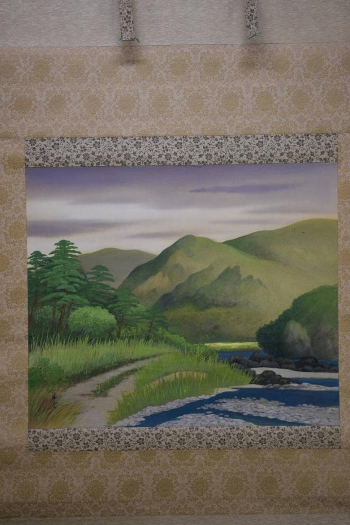 真作/雅堂/春景山水図/桐共箱付/布袋屋掛軸HG-260