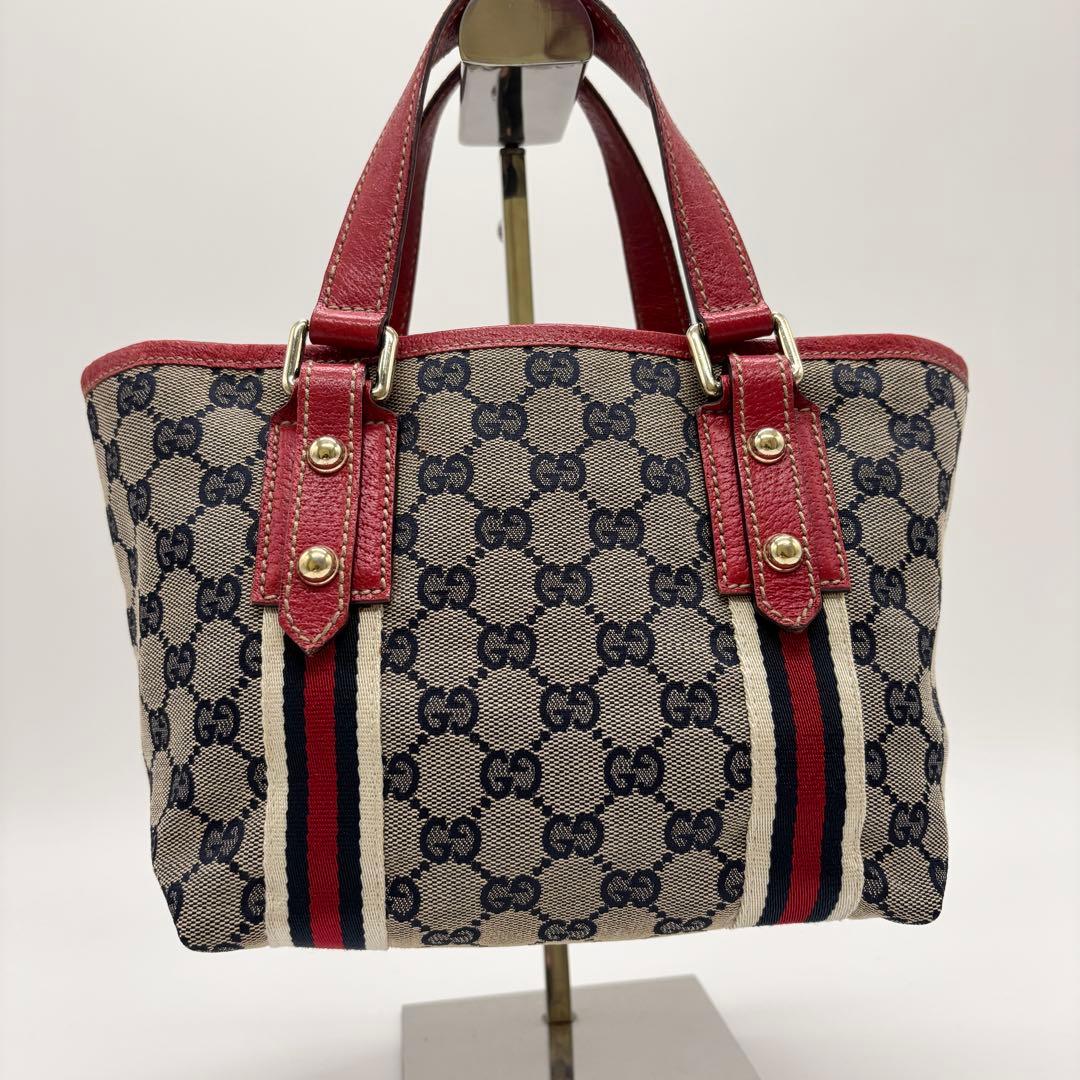 美品 ✨ グッチ ミニトートバッグ GG柄 シェリーライン キャンバス 赤