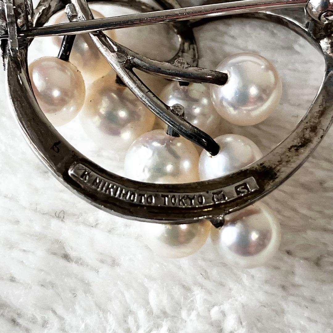 ★美品★ミキモト　パールブローチ　あこや真珠　　シルバー　7粒　リーフ　ハート
