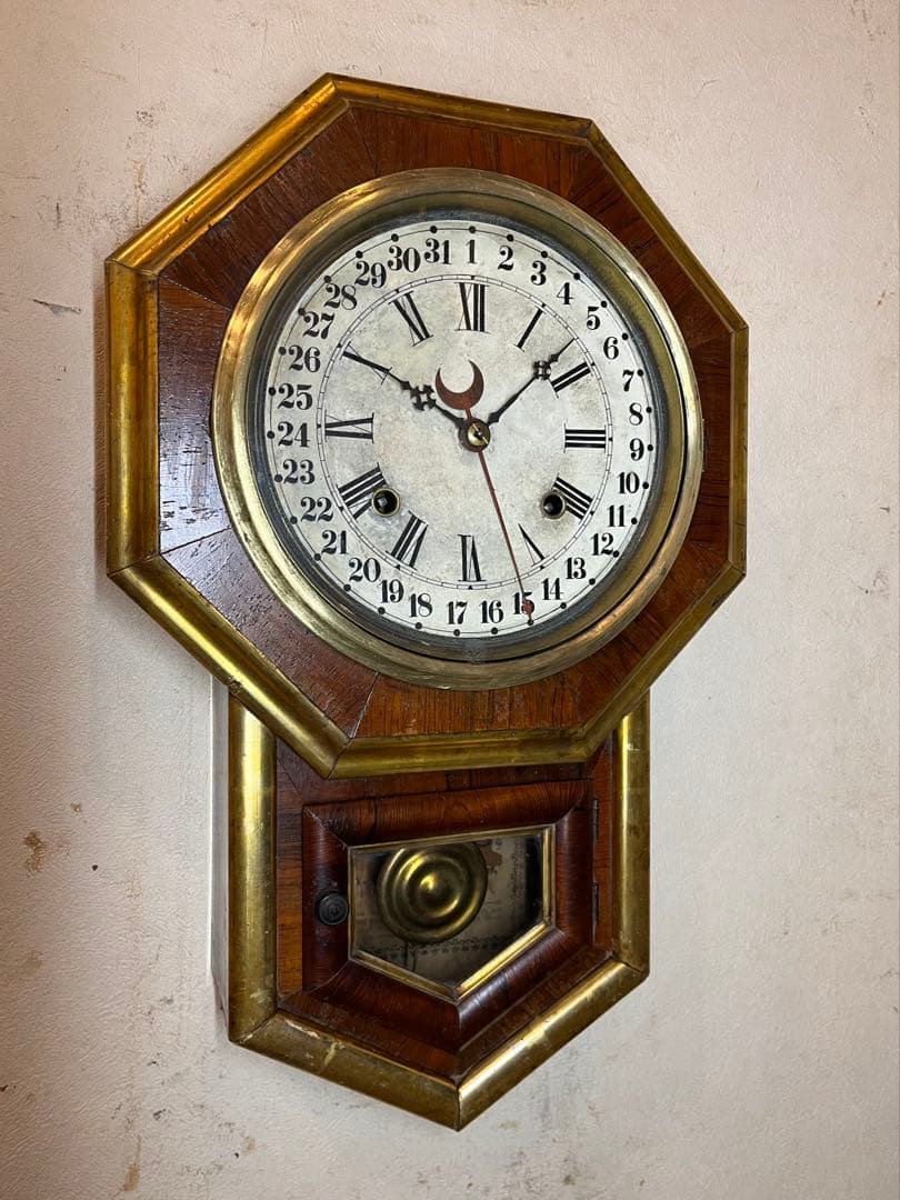 ウェルチ 米　カレンダー付　柱時計　古時計　振り子　レトロ　ゼンマイ　精工舎
