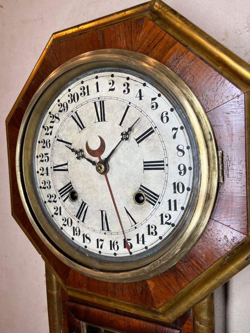 ウェルチ 米　カレンダー付　柱時計　古時計　振り子　レトロ　ゼンマイ　精工舎