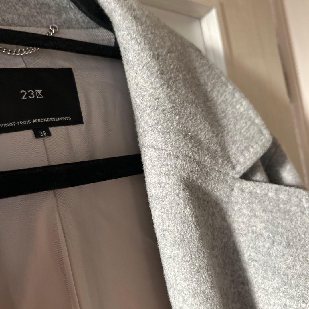 23区　ウールアンゴラビーバーチェスターコートライトグレー　38