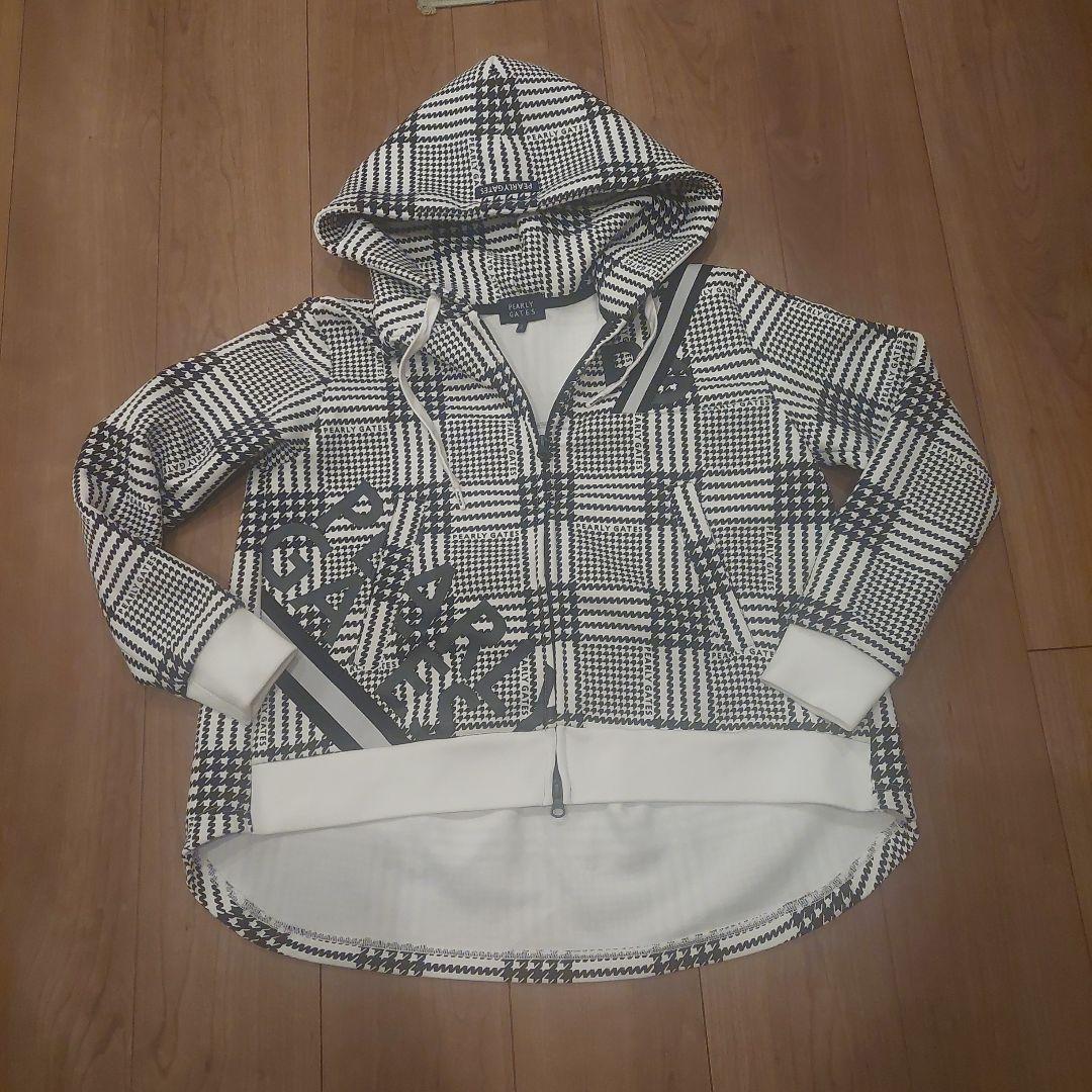 【美品】パーリーゲイツ　千鳥柄　パーカー　パンツ 上下セット チェック　白　黒
