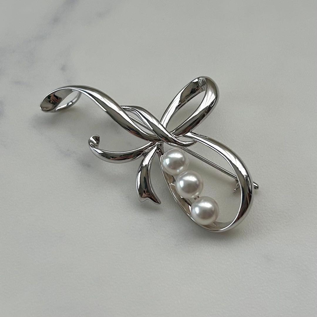 タサキ ブローチ パール 本真珠 3粒 6.2mm TASAKI刻印 シルバー
