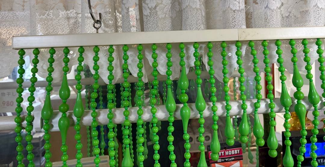 珠のれん 昭和レトロ レトロポップ ビーズ グリーン 当時物 箱付き