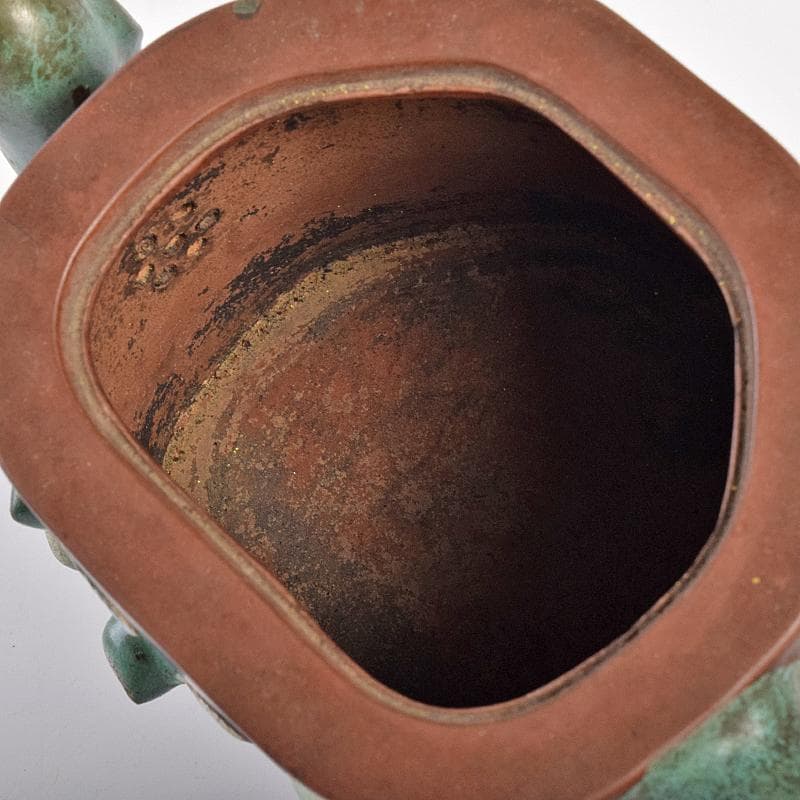 中国　宣興紫砂銘　紫砂　朱泥　色絵桃文　急須　茶壷　D　R7722