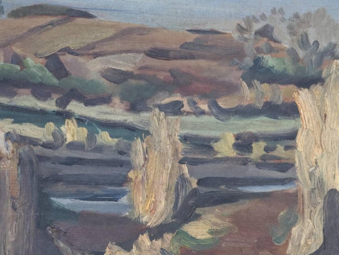 【真作】絵画　近藤晴彦　油彩3号（板絵）　渓谷の遠景　厚塗りタッチ　Y64