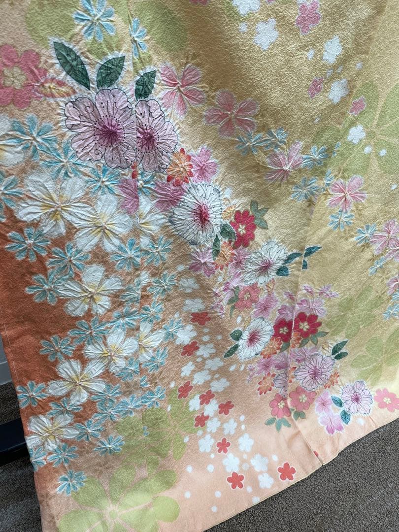 振袖 仮絵羽 桐屋翠山工房 絞り 辻ヶ花 金通し 正絹 未仕立て品 八掛付き