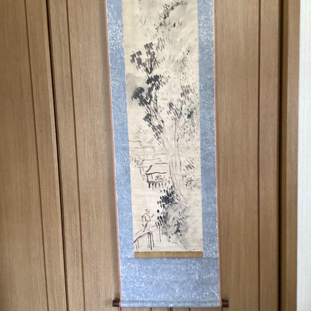 池大雅　　【　淡彩水墨　山水人物画　】　　紙本掛軸一幅　合箱　模写　NO70