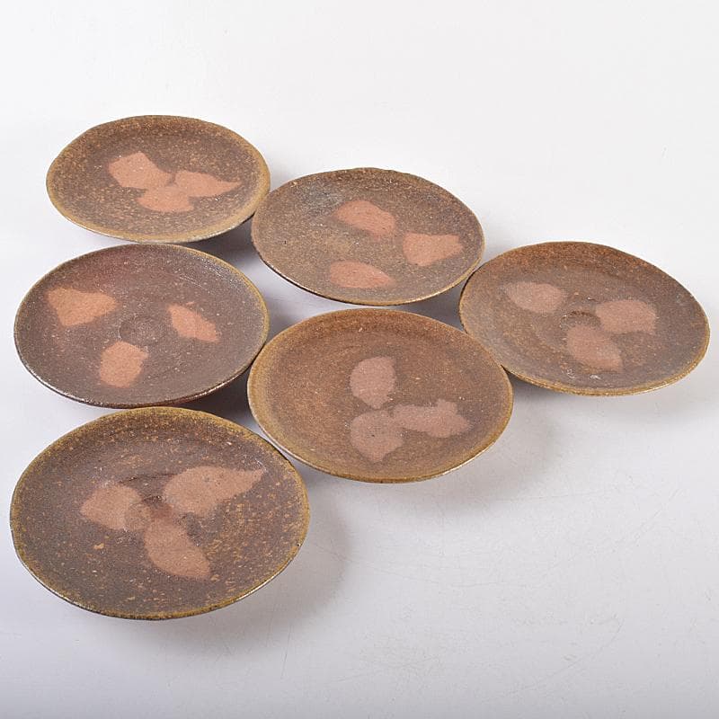 和食器　備前焼　五子窯　前嶋五一郎作　小皿　六客　共布共箱　V　R7665